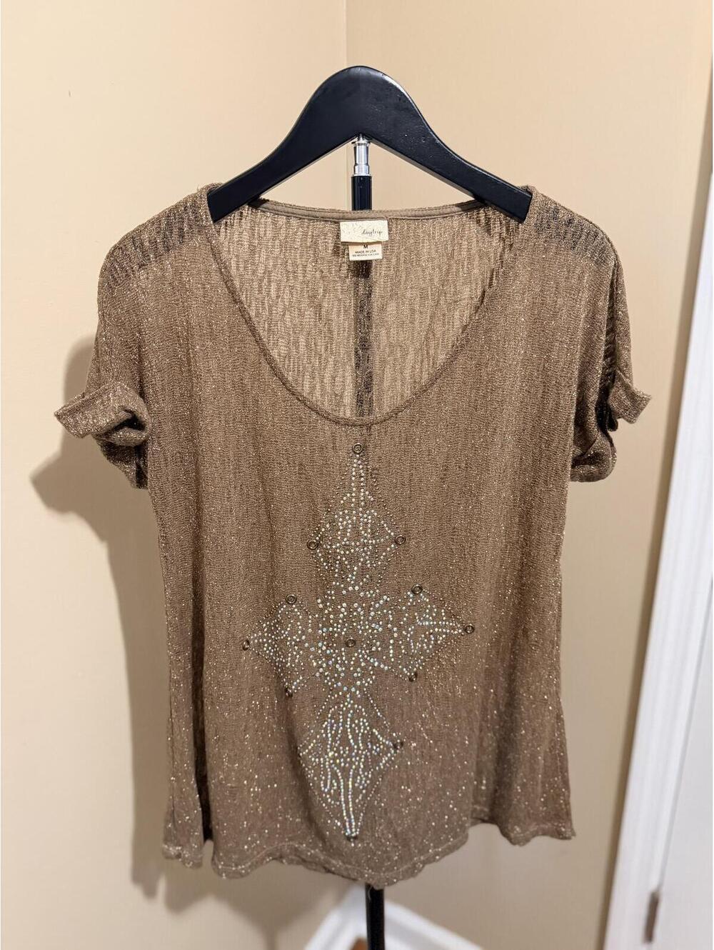 Daytrip Metallic Rhinestone Cross Top Size M Boho Western